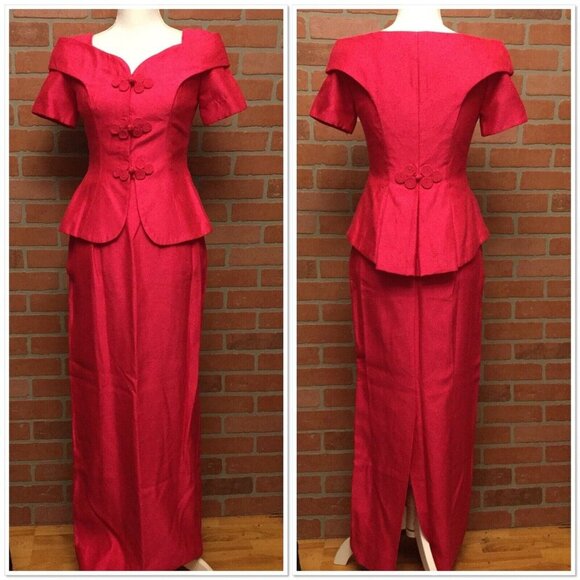 Vintage Watters and Watters Pink Formal Skirt & Top Set Peplum Short Sleeve USA - Picture 1 of 7